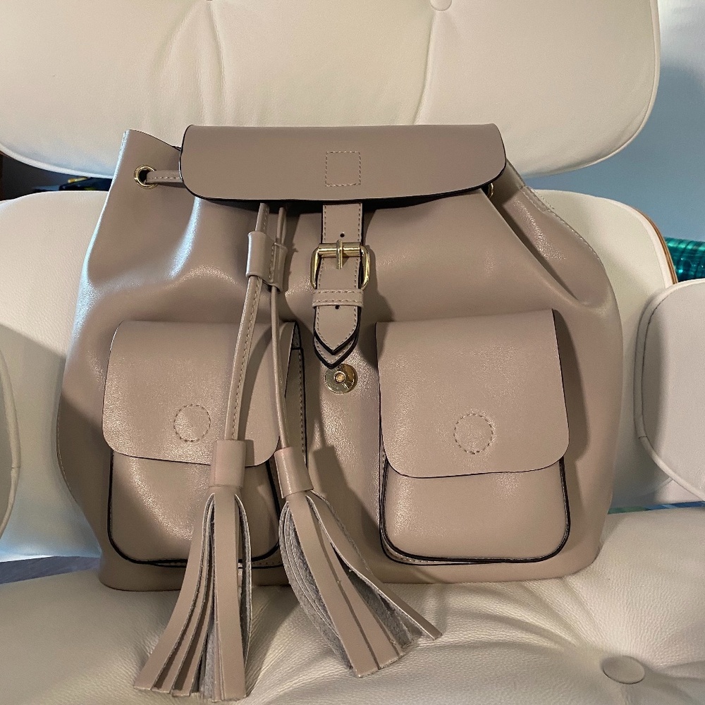 Stylish Gray Leather Backpack